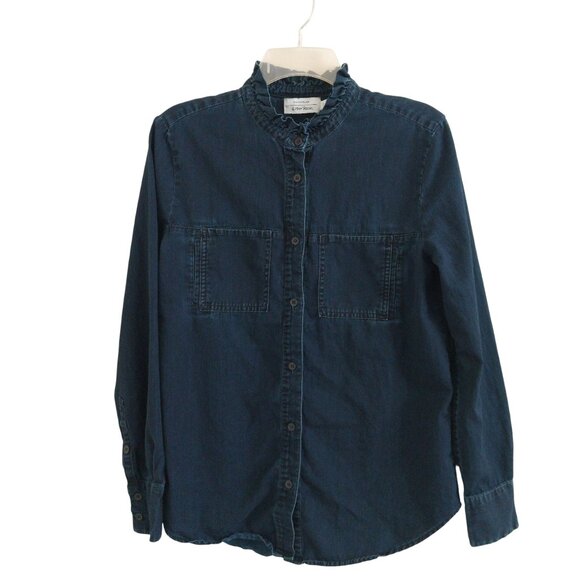 & Other Stories Tops - & Other Stories Denim Button Down Ruffle Shirt Top Like New Size 6 Dark Wash